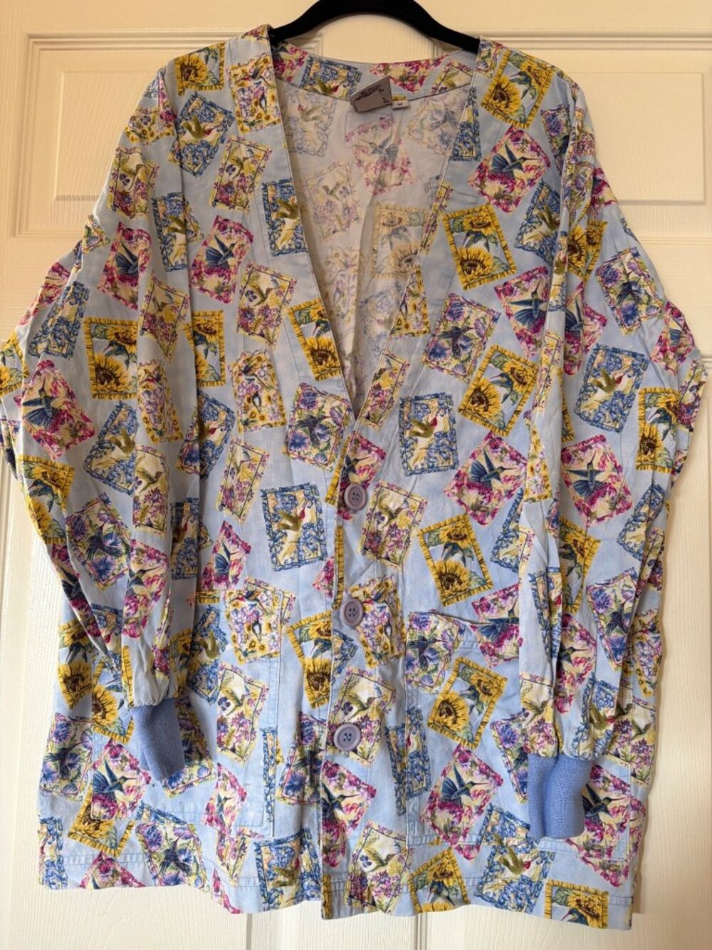 S.C.R.U.B.S. M Butterfly & Sunflower Print Cotton Button-Up Jacket